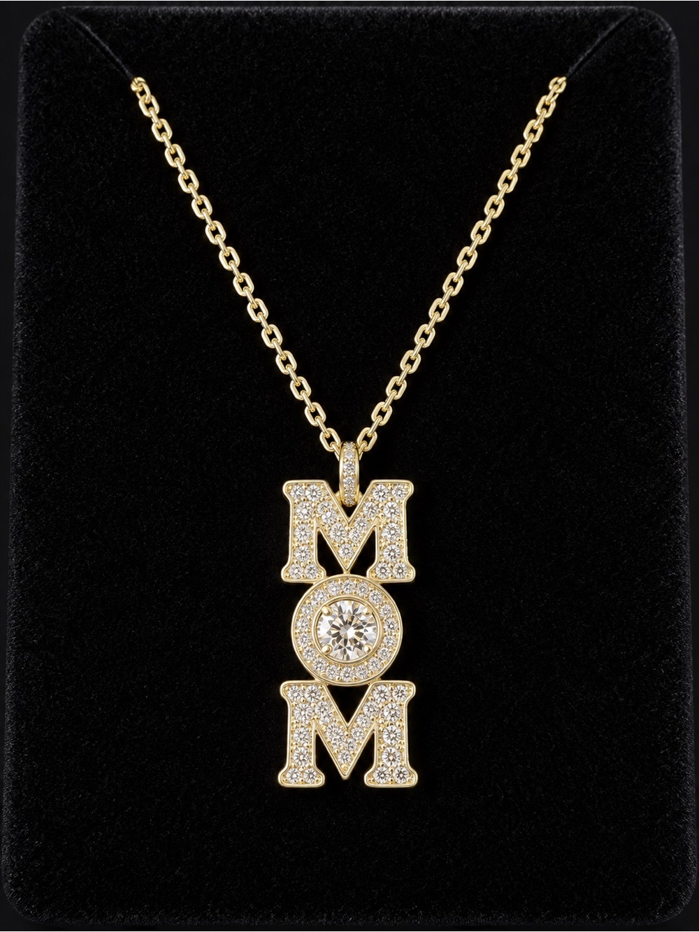 Silver and Rhinestone MOM Pendant on a Silver Chain